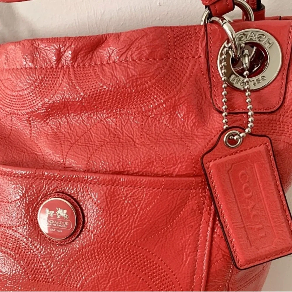 COACH Bag NEW (never used) 2012 Coral Orange Tote Silver Hardware Logo hangtags - Picture 3 of 13